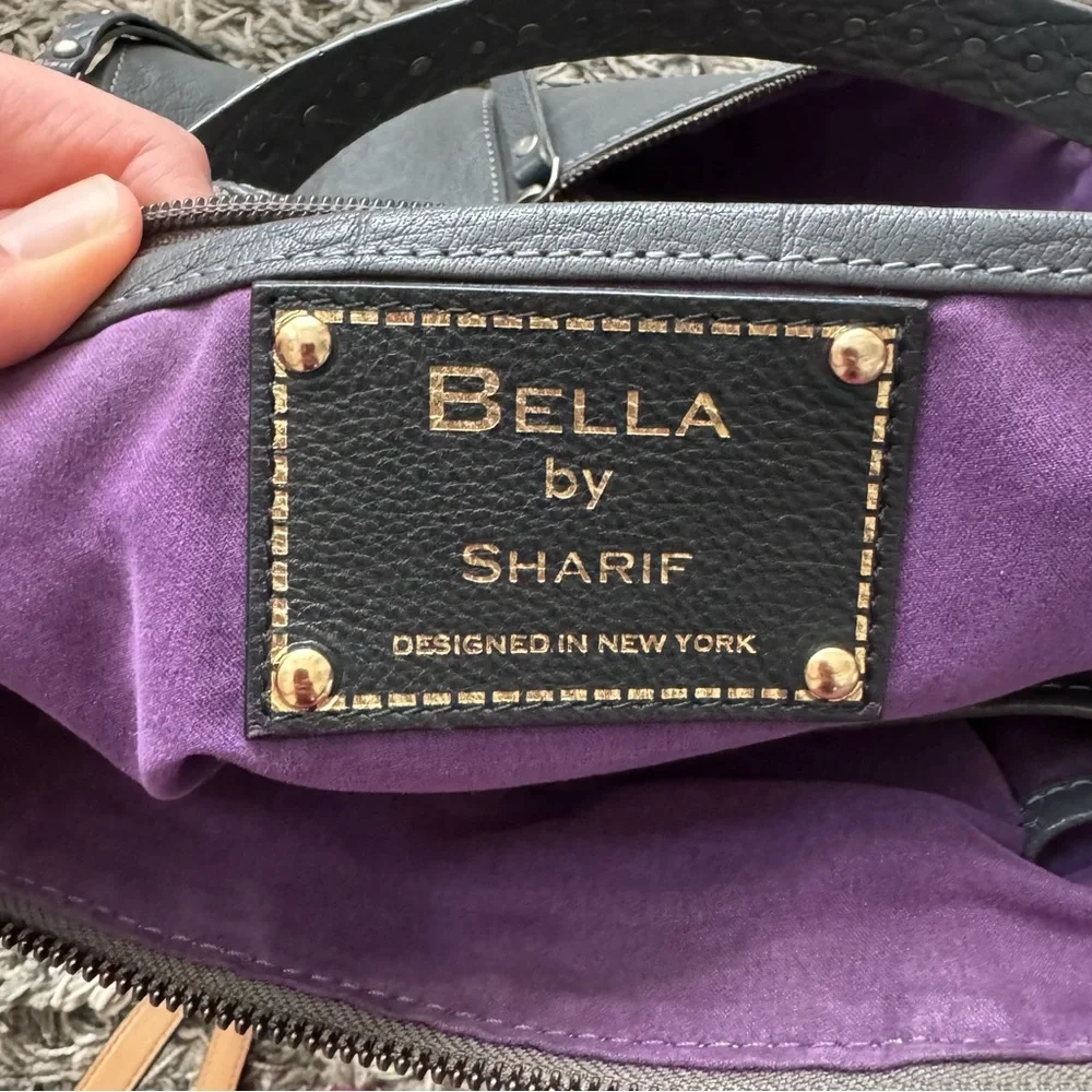 Bella by Sharif Gray Leather Hobo Bag with Cowhide Detail - Picture 8 of 14